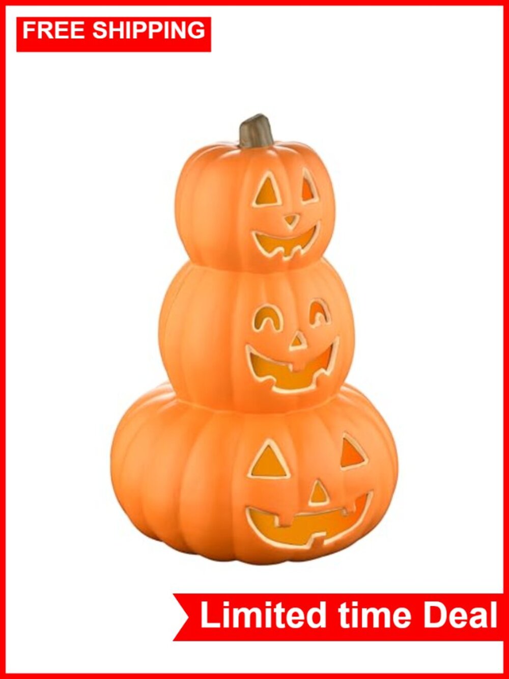Stacked Jack-O’-Lantern Halloween Decoration - 3-Tier Light-Up HDPE Plastic